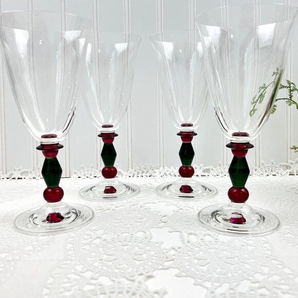 Mikasa Festive Kensington Wine Water Glasses Set of 4 Holiday Christmas - Picture 10 of 11